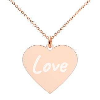 Rose-Gold Color Sterling Silver Engraved LOVE Heart Necklace